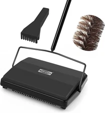 JEHONN Carpet Floor Sweeper Manual with Horsehair, Non Electric Quite Black 