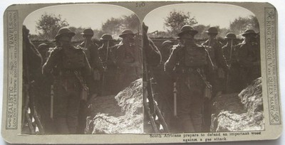 Südafrikaner 1. Weltkrieg bereiten sich auf die Verteidigung eines Gasangriffs vor Stereoview von Realistic