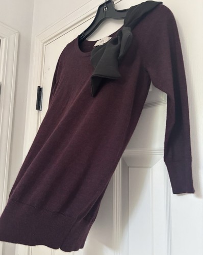 Ann Taylor LOFT Black Bow On Shoulder Size Petite S Wool Blend 3/4 Sleeve - Picture 4 of 7