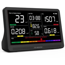 16 in 1 Air Quality Monitor Indoor 7" Display 9 AQI+7 AQI Alerts, CO2 Monitor Ai