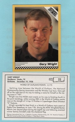 1991 World of Outlaws - Gary Wright # 22 - Box RL202