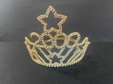 Vintage Large Rhinestone Metal Tiara Crown America’s Theme Pageant Celebration