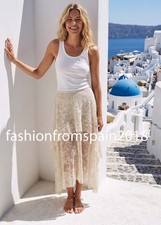 ZARA NEW WOMAN MID-RISE SEMI-SHEER ASYMMETRIC LACE MIDI SKIRT ECRU 1758/713/712