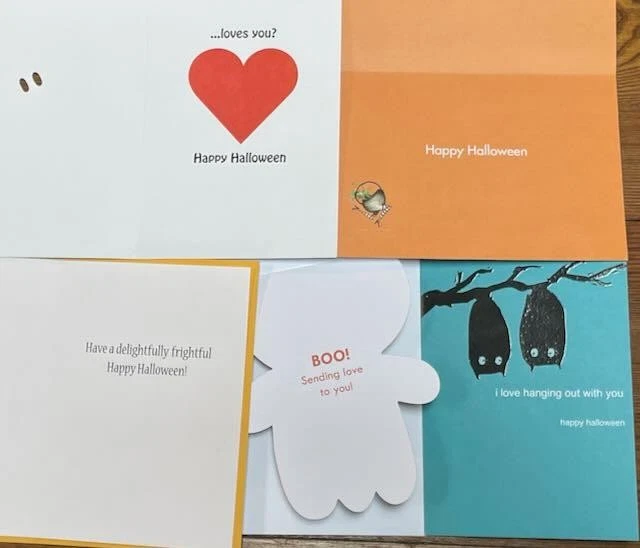 Variedad Lote de 5 Dulces y Divertidas TARJETAS DE HALLOWEEN Papel Reciclado Saludos Foto 2 de 2