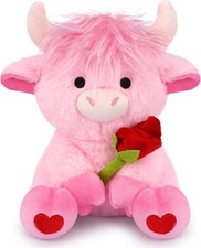 JIZWPOOM Valentines Plush Toy- 8inch Pink Highland Cow Stuffed Animal, Cute Stuf