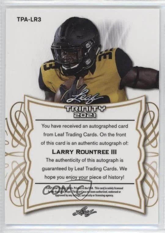 2021 Leaf Trinity Portraits Green Spectrum /25 Larry Rountree III Rookie Auto RC - Image 2 of 2