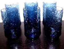 6 Lovely Pristine Vintage Lenox Impromptu Glass Dark Blue 6in Tall Tumblers