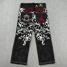 Red Ape Jeans Boys Large 6L Black White Embroidered Crown Streetwear Denim Pants