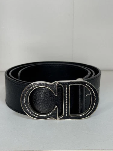 Authentique boucle logo CD Christian Dior ceinture cuir noir longueur totale 100 cm