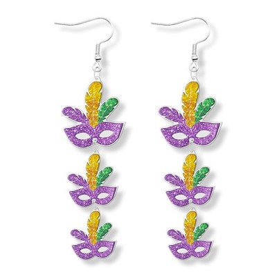 Mardi Gras Earrings for Women Mardi Gras Mask Letter Earrings Mardi Gras Th - 01