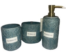 Morris and Co 3 Pc Vanity Set Teal Blue Celadon Soap Pump Tumbler Toothbrush S2