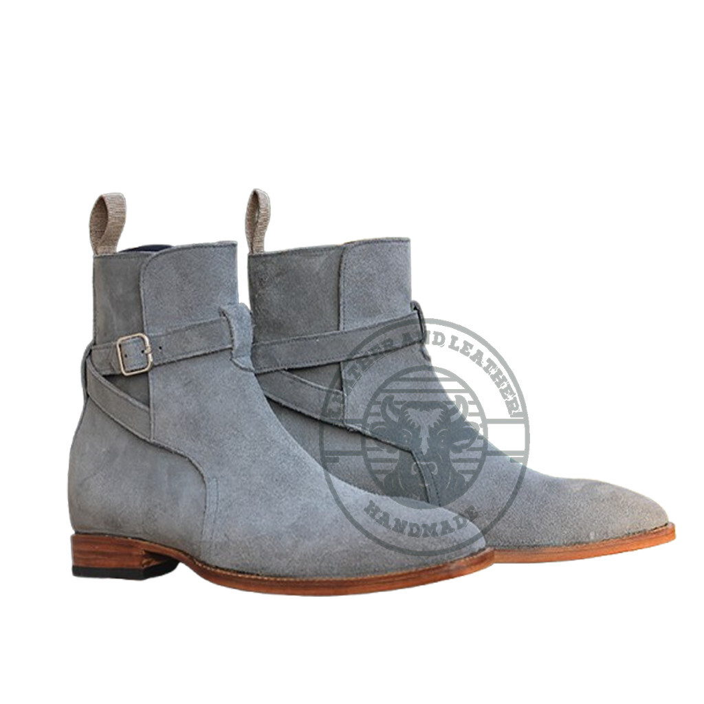 Gray Jodhpurs Ankle Boots For Mens. Handmade Formal Genuine Leather Boot