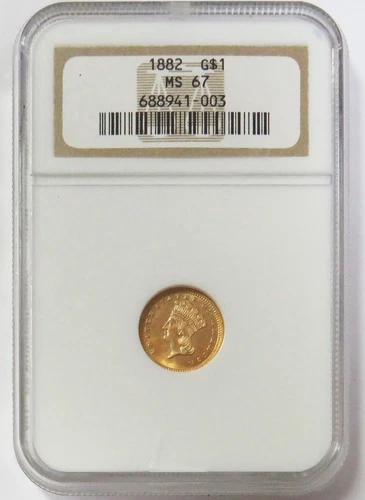 1882 GOLD USA PRINCESS HEAD $1 DOLLAR NGC MINT STATE 67