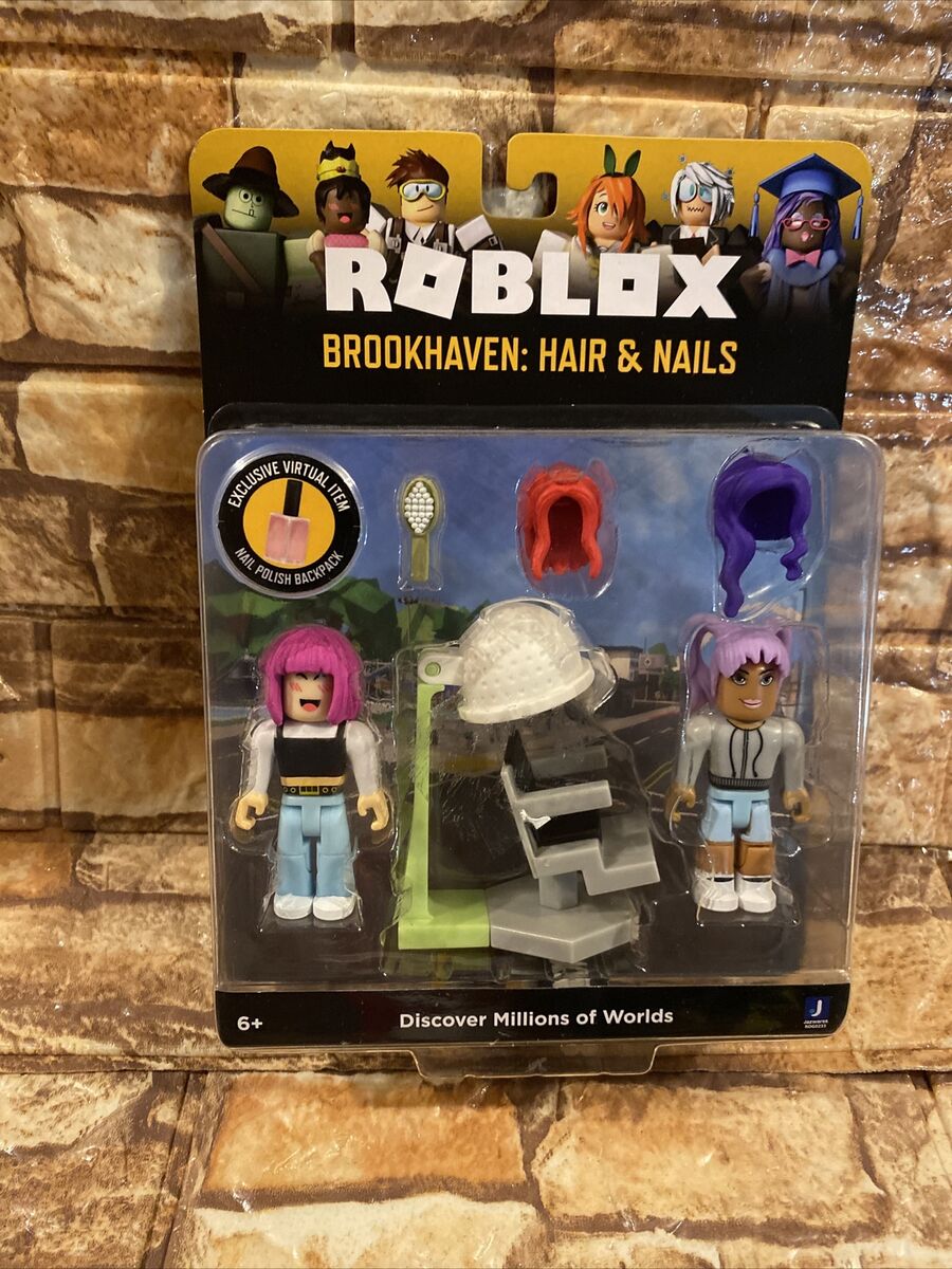 Roblox Collection Brookhaven Hair & Nails 3 Action Figures w/ Virtual Item  New