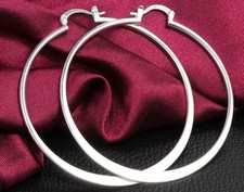 Awesome New Sterling Silver Plated Smooth Shiny Flat Round 2" Hoop Earrings