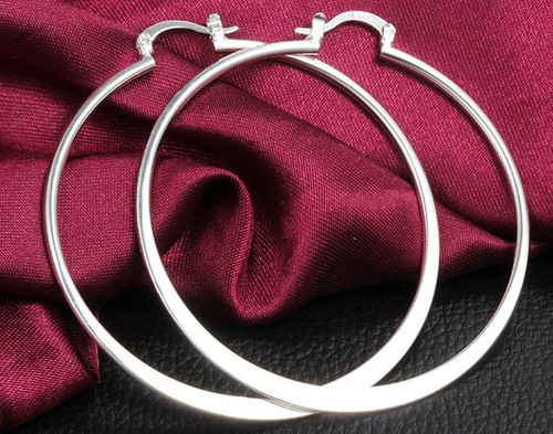 Awesome New Sterling Silver Plated Smooth & Shiny Flat Round 2" Hoop Earrings - 第 1/5 張圖片