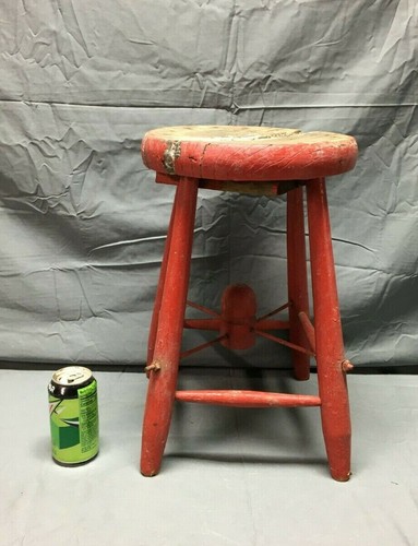 Antique Shabby Country Red Vintage Stool Planter Stand Old Chic 496-22B - Picture 4 of 12