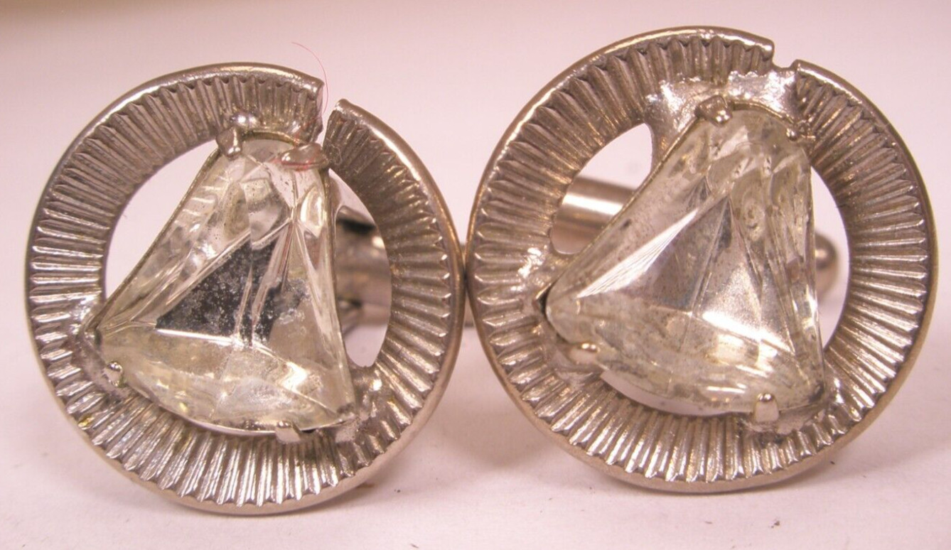 Triangular White Rhinestone Silver Tone Vintage S… - image 3