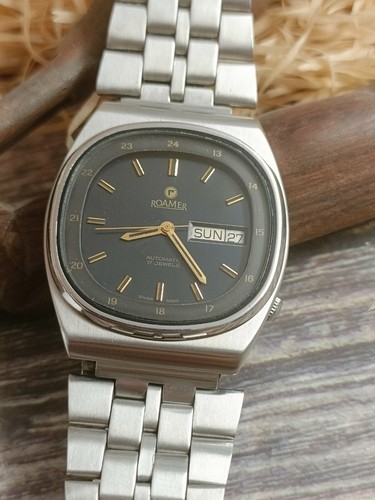 AUTHENTIC ROAMER AUTOMATIC 17 JEWELS SWISS MEN'S RARE 24 HOUR FIGURE VINTAGE - Picture 17 of 24