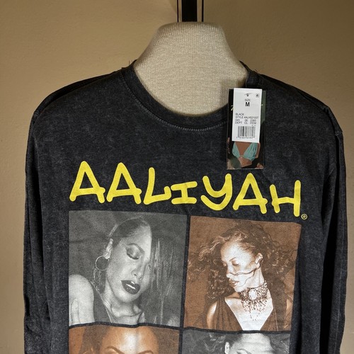 NWT Aaliyah Long sleeve Shirt Medium Gray Concert Tour Hip Hop Music Singer - Picture 4 of 10