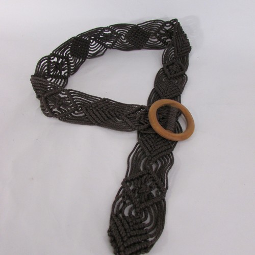 Women Beige White Brown Knited Braided Fabric Fashion Belt Round Wood Buckle S M - 第 46/47 張圖片