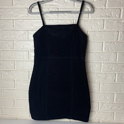 H&M Divided Dress Size S Black Corduroy Short Strappy Zip Cocktail
