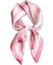 27.5" Mulberry Silk Feeling Head Scarf Women's Fashion Square Neck Satin Scar...
