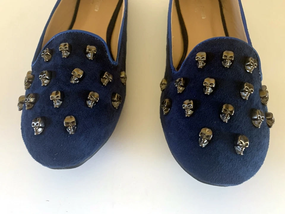 Henry Ferrera Mujer Color Cobalto Profundo Gamuza Hecho por el Hombre Zapato Plano Con Cuentas Talla 8.5 Foto 2 de 4