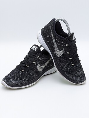 Nike Flyknit Lunar Womens Size Black White Running Shoes 698182-001 