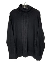 Isaac Mizrahi Live! Sweater Turtleneck Medium Black Cable-Stitch A551050  New