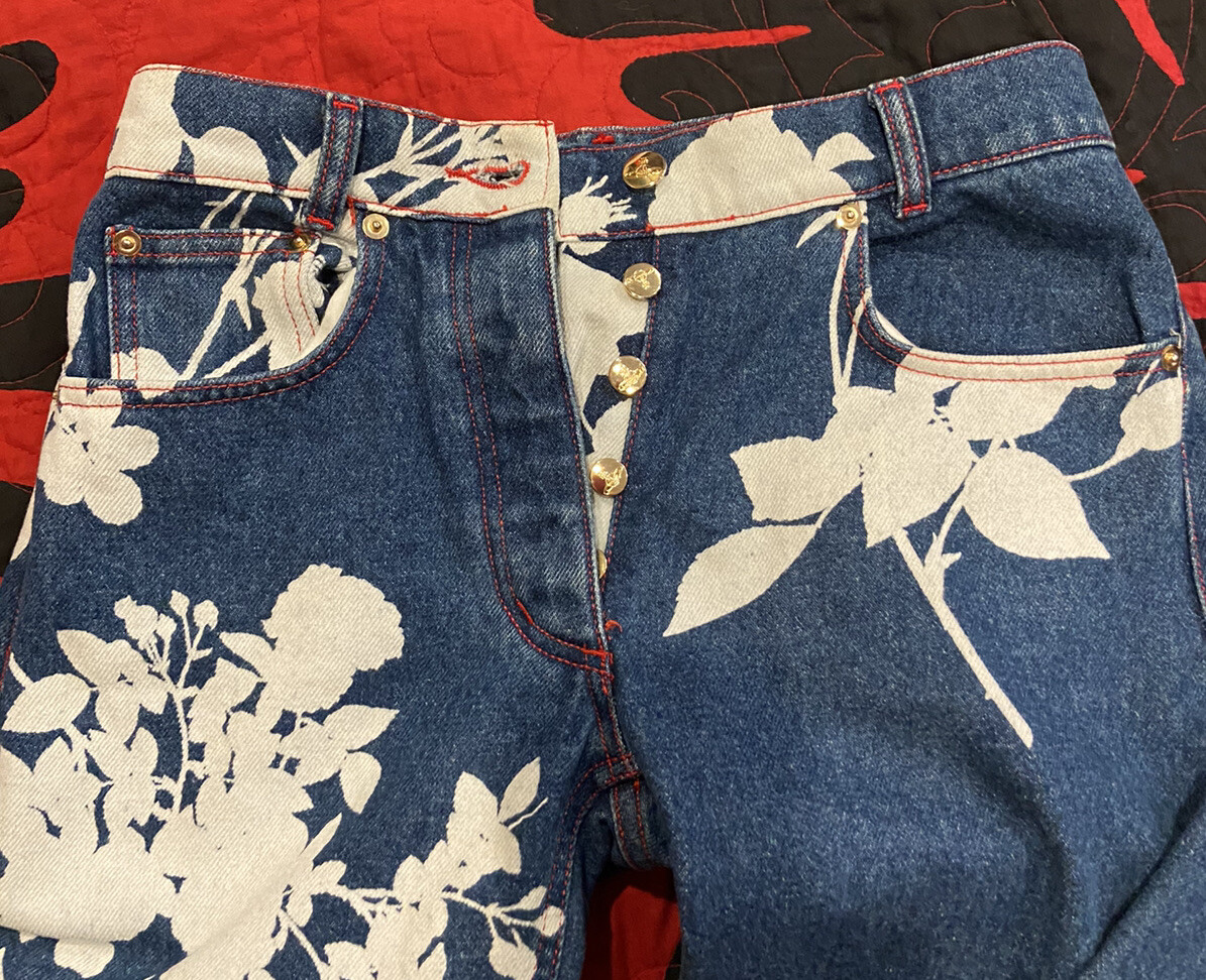 Vivienne Westwood blue denim pants with bleached floral