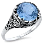ART NOUVEAU STYLE 925 STERLING SILVER 4.5 Ct SIMULATED AQUAMARINE RING      372X