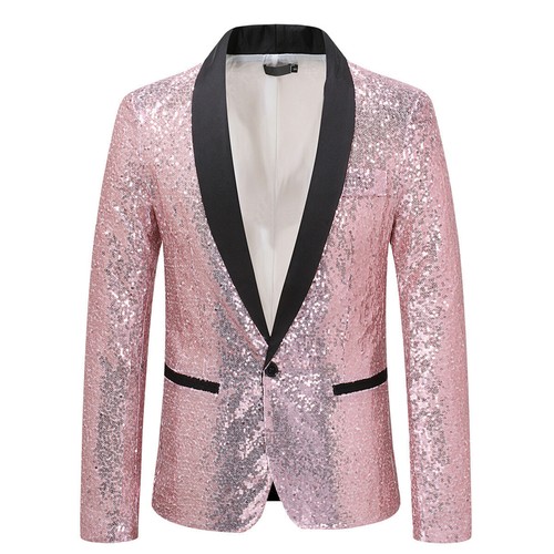 New Shiny Jacket Men's Sequined Suit Casual Slim Coats Business Workwear Tops - Picture 2 of 23