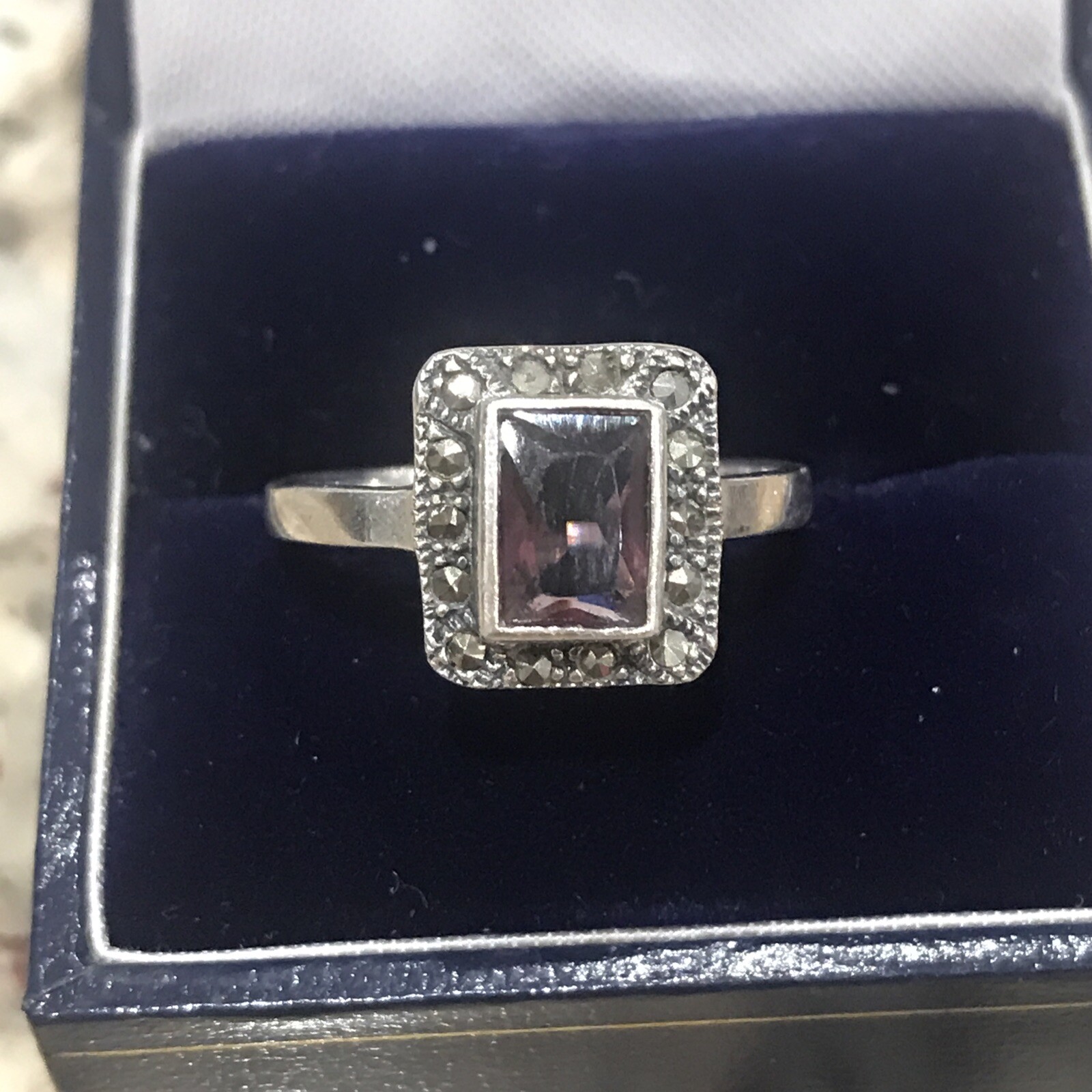 Vintage Solid Silver Ring Marcasite set into Art … - image 1