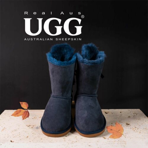 Ugg Real Aus 100% Australian Sheepskin Wool Women Short Bailey Bow Boots - Picture 15 of 27