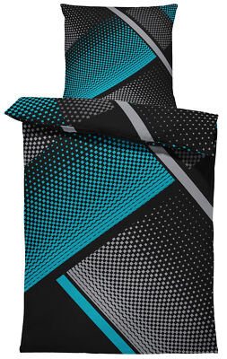 4 teilig Bettwäsche 135x200 cm geometrisch petrol grau schwarz modern Mikrofaser