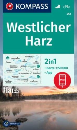 Thumbnail - Kompass Wanderkarte 451 Westlicher Harz 1:50.000 Wanderkarte Mit Aktiv