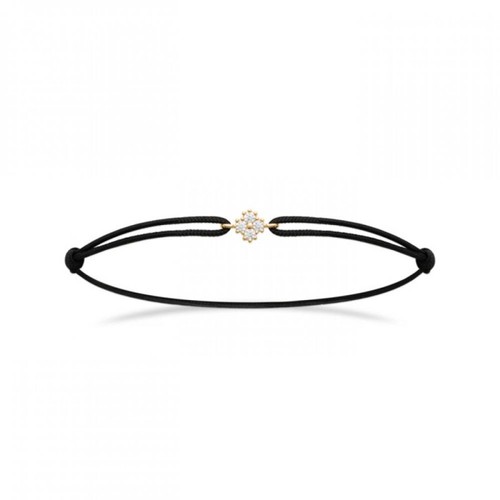 Bracelet Médaille Plaqué Or – Cœur Avec Zircons Noirs – Cordon Ajustable – Neuf