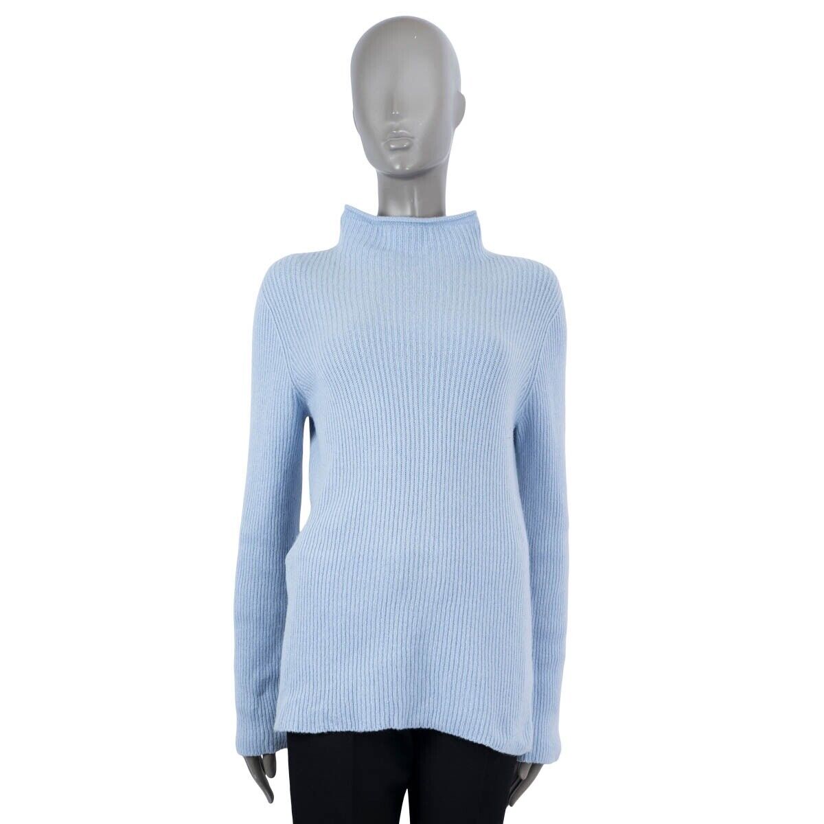 65765 auth THE ROW light blue wool cashmere RIB KNIT MOCK 65765 auth THE ROW light blue wool cashmere RIB KNIT MOCK