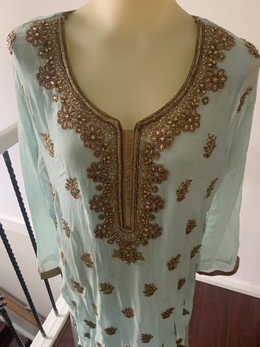 Sharara Suit Set Indian 4 Pieces Sz L - XL Womens Ladies Bollywood Designer - Picture 8 of 12