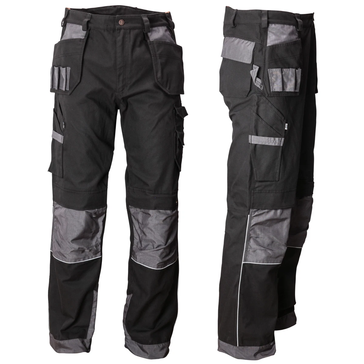 AG Workwear Hombre Premium Cargo Combate Pantalones de Trabajo Negro y Gris