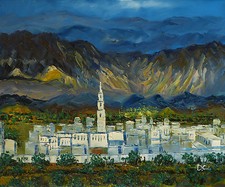 Dipinto - Villaggio di Montagna - Mano Tela Acrilico Moderno Alpi Italia