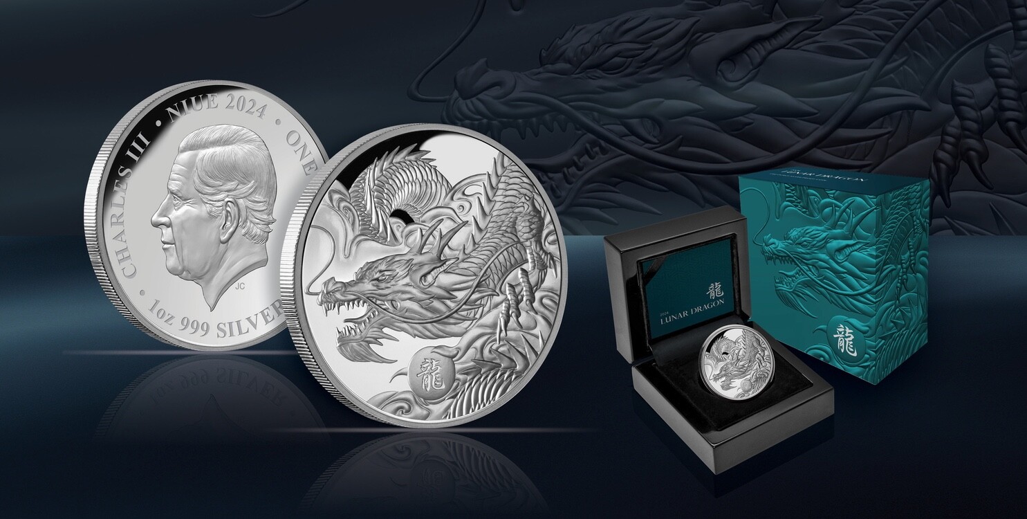 Niue 2024 YEAR of DRAGON + Pearl of Wisdom $1 1 Troy Oz Silver Proof—MINTAGE 888 - Picture 5 of 8