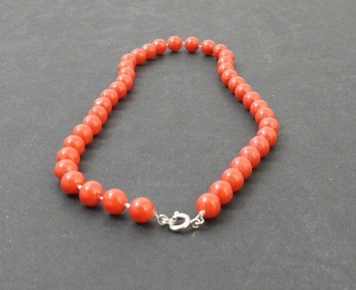 Collar de cuentas ISH rojo naranja vintage broche tono plateado aproximadamente 16" W52 - Imagen 5 de 11