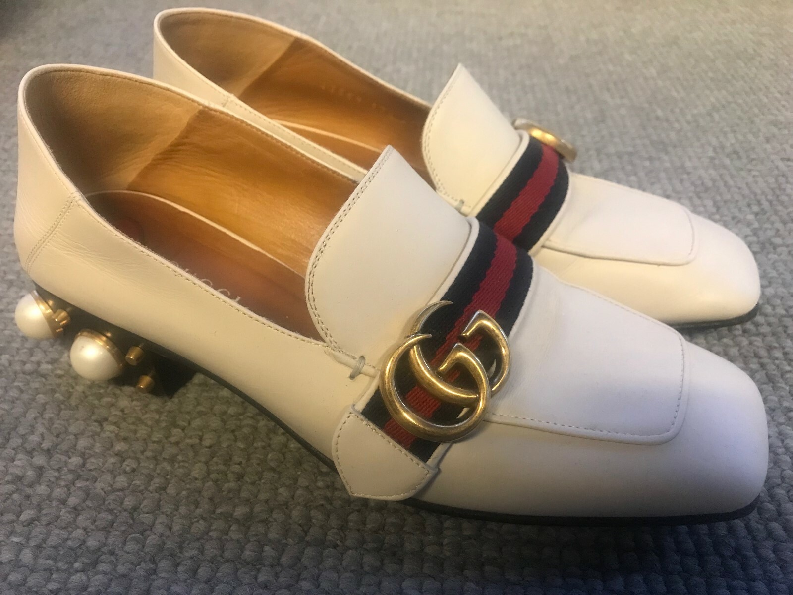 gucci pearl heel loafer