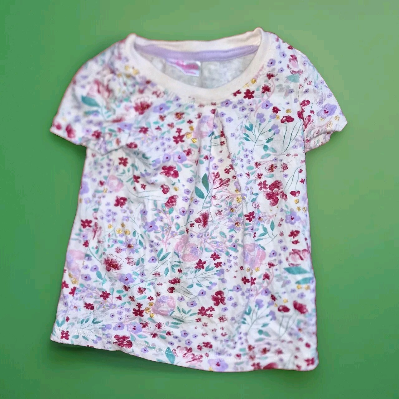 So Cute Baby Girls Top With Floral Pattern And Glitter - Size 9-12 Months