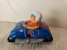 Vintage Sanko Tin Toy Japan Wind Up RACE Car SHELL GAS 3  RARE b 