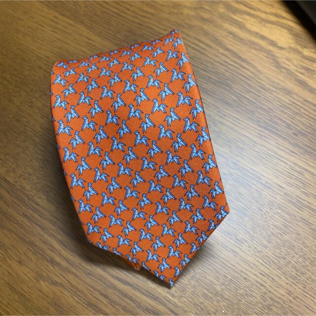 HERMES TIE HORSE ORIGAMI ORANGE SILK MINT JAPAN MEN USED