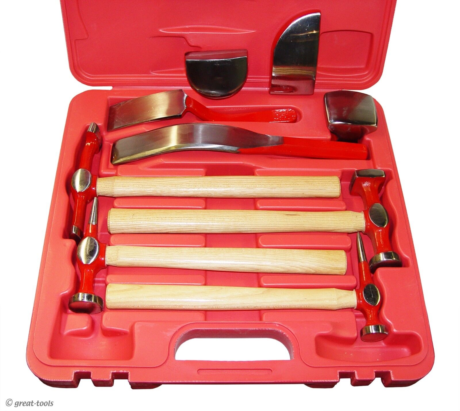 PROFESSIONAL AUTO BODY REPAIR TOOLS – highly polished hammers & dollies, 9-pc