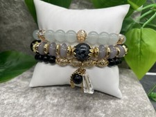 3 PC Handmade Boho Beaded Stackable 6.5" Plus Stretch Bracelet Set New A2597